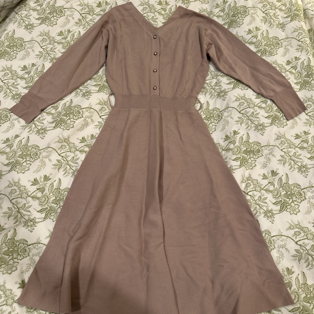 Mauve Long Sleeve Knit Lounge Dress